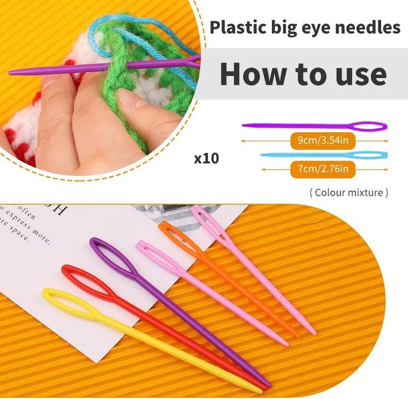 FTEVEN 36pcs Large Eye Sewing Needles, Plastic Yarn Needles Set Blunt Needles, Bent Tapestry Needles with Colorful Plastic Knitting Stitch Markers for Knitting Crochet Sewing - Image 5